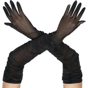 imageSpooktacular Creations Halloween Women Opera Gloves Sheer Black Gloves Tulle Mesh for Adult Halloween Costume Dance Party