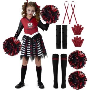 imageSpooktacular Creations Kids Halloween Cheerleader Costume Zombie Cheerless Costume for Girls Dead Cheer Outfit ToddlersRed