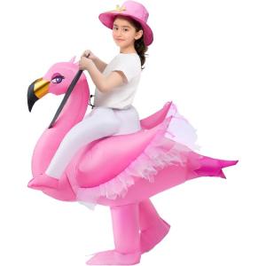 imageSpooktacular Creations Kids Inflatable Costume Pink Riding an Elegant Flamingo Halloween Rideon Flamingo Costumes Funny Blow Up Inflatable Suit for Girls Pink MSmall