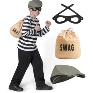 imageSpooktacular Creations Kids Robber Costume Burglar Shirt Pants Unisex Bank Robber Costume for Halloween Dress Up