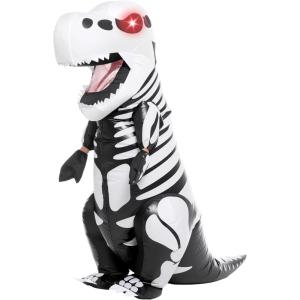 imageSpooktacular Creations Kids Skeleton Dinosaur Inflatable Costume LED Light Eyes Skeleton Dinosaur Costume Full Body TRex Blow Up for Halloween Dress Up Parties