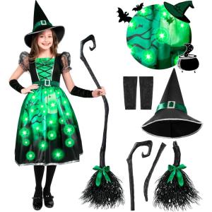 imageSpooktacular Creations Lightup Witch Costume for Girls Toddlers Print Witch Outfit Set for Kids Halloween Dress Up PartiesGreen