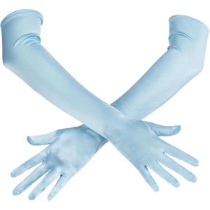 imageSpooktacular Creations Long Opera Party Gloves 1920s Satin Gloves Costume for Women Silk Stretchy Elbow Length Size 21 inchAquablue