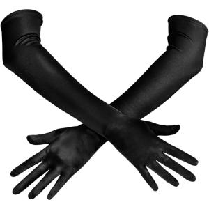 imageSpooktacular Creations Long Opera Party Gloves 1920s Satin Gloves Costume for Women Silk Stretchy Elbow Length Size 21 inchBlack