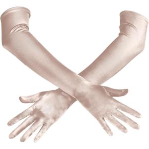 imageSpooktacular Creations Long Opera Party Gloves 1920s Satin Gloves Costume for Women Silk Stretchy Elbow Length Size 21 inchChampagne
