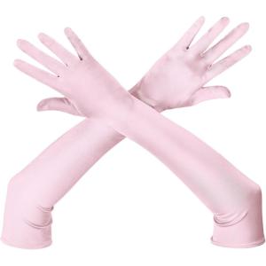 imageSpooktacular Creations Long Opera Party Gloves 1920s Satin Gloves Costume for Women Silk Stretchy Elbow Length Size 21 inchPink