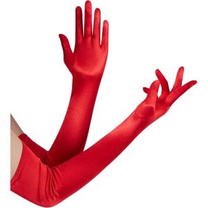 imageSpooktacular Creations Long Opera Party Gloves 1920s Satin Gloves Costume for Women Silk Stretchy Elbow Length Size 21 inchRed