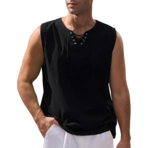 imageSpooktacular Creations Men Black Tank Top Renaissance Medieval Tunic Beach Pirate Shirt for Halloween Themed PartiesBlack