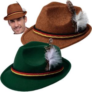 imageSpooktacular Creations Oktoberfest Hats 2 PCS German Oktoberfest Costume Accessories Set Green Gray Felt Fedora Retro Hats for Adults Bavarian Alpine Halloween Dress Up RolePlay PartyGreenbrown