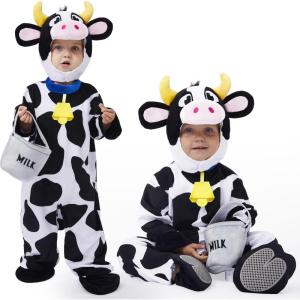 imageSpooktacular Creations Unisex Baby Cow Costume Jumpsuit Outfit with Milking Bucket for Infant Child Boys and Girls Halloween Costume Cosplay Trick or Treat Farm Party Dress Up 1824 Months612 Months