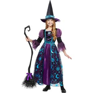 imageSpooktacular Creations Witch Costume for Girls Halloween Dress with Broom Kids Moon Shimmer Witch Set for Wizard Role PlayPurple