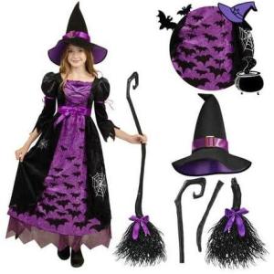 imageSpooktacular Creations Witch Costume for Girls Toddler Black Purple Dark Witch Print Dress for Kids Halloween Themed Party