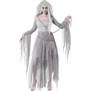 imageSpooktacular Creations Women Haunting Beauty Dress Ghost Costume with Plastic Chain Hooded Cape for Adult