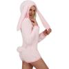 imageGiggling Getup Cuddly Bunny Pajama Costume Adult Cozy Pink Bunny Costume Outfit Sherpa Hooded Romper Short Jumpsuit