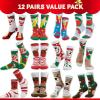 imageJOYIN 12 PCS Christmas Socks Women Colorful Funky Paint Crew Socks for Women for Christmas Holiday or Birthday Gift