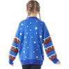 imageJOYIN Kids Christmas Ugly Sweater LED Light Up Reindeer Xmas Sweater Builtin Light Bulbs for Boys Girls Blue Large