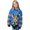 imageJOYIN Kids Christmas Ugly Sweater LED Light Up Reindeer Xmas Sweater Builtin Light Bulbs for Boys Girls Blue Large