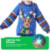 imageJOYIN Kids Christmas Ugly Sweater LED Light Up Reindeer Xmas Sweater Builtin Light Bulbs for Boys Girls Blue Large