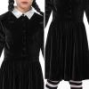 imageSpooktacular Creations Girls Collar Black Dress School Girl Costume with Wig Skater Dress for Toddler Halloween Cosplay