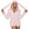 imageGiggling Getup Cuddly Bunny Pajama Costume Adult Cozy Pink Bunny Costume Outfit Sherpa Hooded Romper Short Jumpsuit