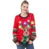imageJOYIN Womens LED Light Up Christmas Sweater Reindeer Christmas Ugly Sweater with Light BulbsRed