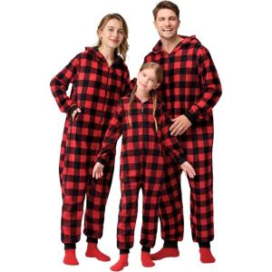 imageAdult Christmas Fleece Plaid Hoodie Full Zipper Pajamas