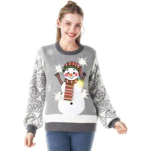 imageChristmas Novelty LED Light Up Women Snowman Ugly Sweater