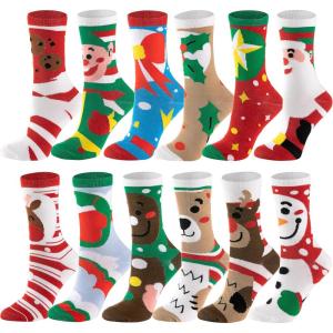 imageJOYIN 12 PCS Christmas Socks Women Colorful Funky Paint Crew Socks for Women for Christmas Holiday or Birthday Gift