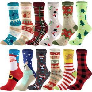 imageJOYIN 12 Pairs Christmas Socks Warm Soft Novelty Crew Socks for Winter Christmas Holiday or Birthday Gift