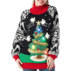 imageJOYIN Ugly Christmas Sweater for Women Light Up Ugly Christmas Sweater Dress Novelty Christmas Long Pullover for PartyBlack