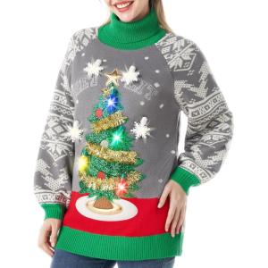 imageJOYIN Ugly Christmas Sweater for Women Light Up Ugly Christmas Sweater Dress Novelty Christmas Long Pullover for PartyGray