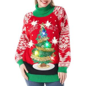 imageJOYIN Ugly Christmas Sweater for Women Light Up Ugly Christmas Sweater Dress Novelty Christmas Long Pullover for PartyRed