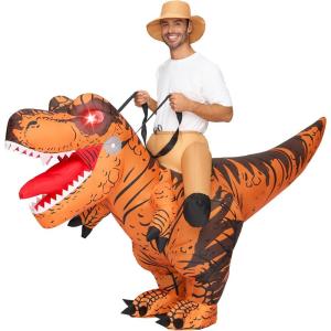 imageSpooktacular Creations Adults Inflatable Costumes Riding a LightUp Eyes Trex Rawr Blow Up Costumes for Halloween PartiesBrown