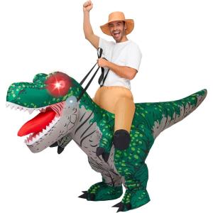 imageSpooktacular Creations Adults Inflatable Costumes Riding a LightUp Eyes Trex Rawr Blow Up Costumes for Halloween PartiesGreen
