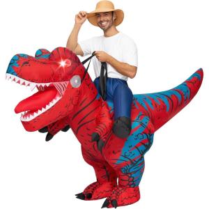 imageSpooktacular Creations Adults Inflatable Costumes Riding a LightUp Eyes Trex Rawr Blow Up Costumes for Halloween PartiesRed