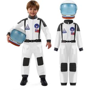 imageSpooktacular Creations Astronaut Costume with Helmet Toddler Astronaut Outfit BoysPilot Jumpsuit Unisex for Halloween PartyWhite