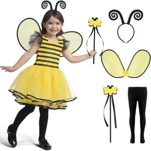 imageSpooktacular Creations Bumble Bee Costume for Girls Toddlers Cute Bumble Bee Tutu Dress with Wings for Halloween Parties