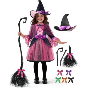 imageSpooktacular Creations Child Girl Orange Purple Witch Costume Toddler Witch Outfit Set for Kids Halloween Dress Up PartiesPink