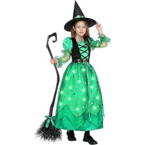 imageSpooktacular Creations Girls Witch Costume Light up Witch Costume Kids Starry Dress for Child Halloween Role Play PartiesGreen