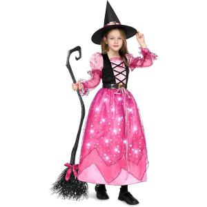 imageSpooktacular Creations Girls Witch Costume Light up Witch Costume Kids Starry Dress for Child Halloween Role Play PartiesPink