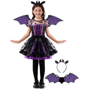 imageSpooktacular Creations Halloween Girl Purple Bat Tutu Costume Toddler Bat Vampire Outfit for Kids Halloween Dress Up Party
