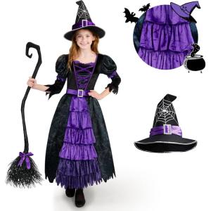 imageSpooktacular Creations Halloween Girls Purple witch Costume Spider Web Skirt Dress Up