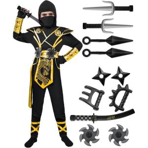 imageSpooktacular Creations Halloween Ninja Costume Kids Ninja Dragon Jumpsuit Set Boys Halloween Costume for DressUp PartyBlackglod