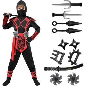 imageSpooktacular Creations Halloween Ninja Costume Kids Ninja Dragon Jumpsuit Set Boys Halloween Costume for DressUp PartyBlackred