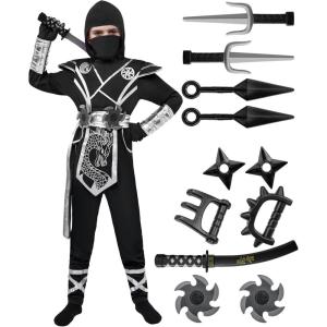 imageSpooktacular Creations Halloween Ninja Costume Kids Ninja Dragon Jumpsuit Set Boys Halloween Costume for DressUp PartyBlacksliver