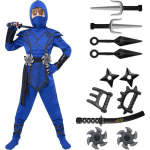 imageSpooktacular Creations Halloween Ninja Costume Kids Ninja Dragon Jumpsuit Set Boys Halloween Costume for DressUp PartyBlueblack