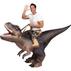 imageSpooktacular Creations Inflatable Dinosaur Costume Adult Ride on T Rex Blow Up Costume Inflatable Suit for Halloween Cosplay Themed Parties Brown XLarge71In