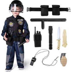 imageSpooktacular Creations SWAT Police Officer Costume for Kids Boys SWAT Fighter Outfit with Accessories Toddlers Cop Helmet