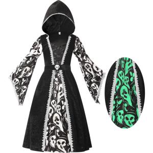 imageSpooktacular Creations Witch Costume for Girls Child Black Dark Witch Print Dress for Kids Halloween Role Playing Parties