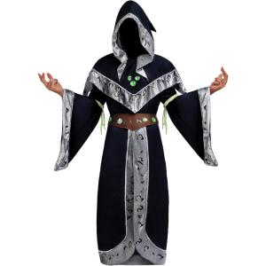 imageSpooktacular Creations Wizard Costume Adult Men Halloween Costumes for Adult Medieval Costume Men with Hooded CloakBlack